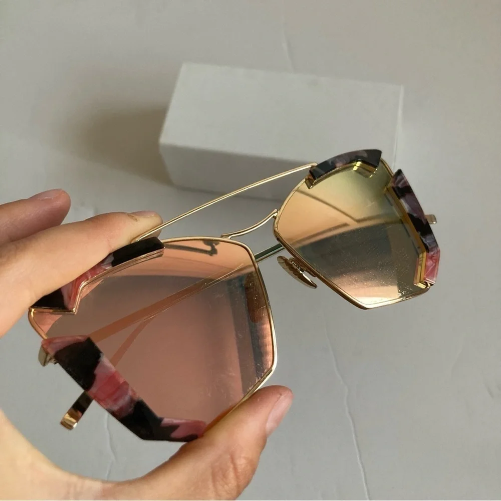 New Punk Cat Eye Sunglasses Pink Glass Gold Trim